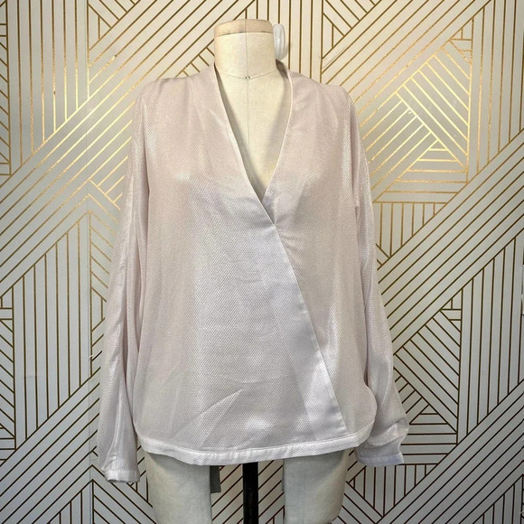 Reiss Maja V-Neck Metallic Top‎ in Neutral - Picture 2 of 12